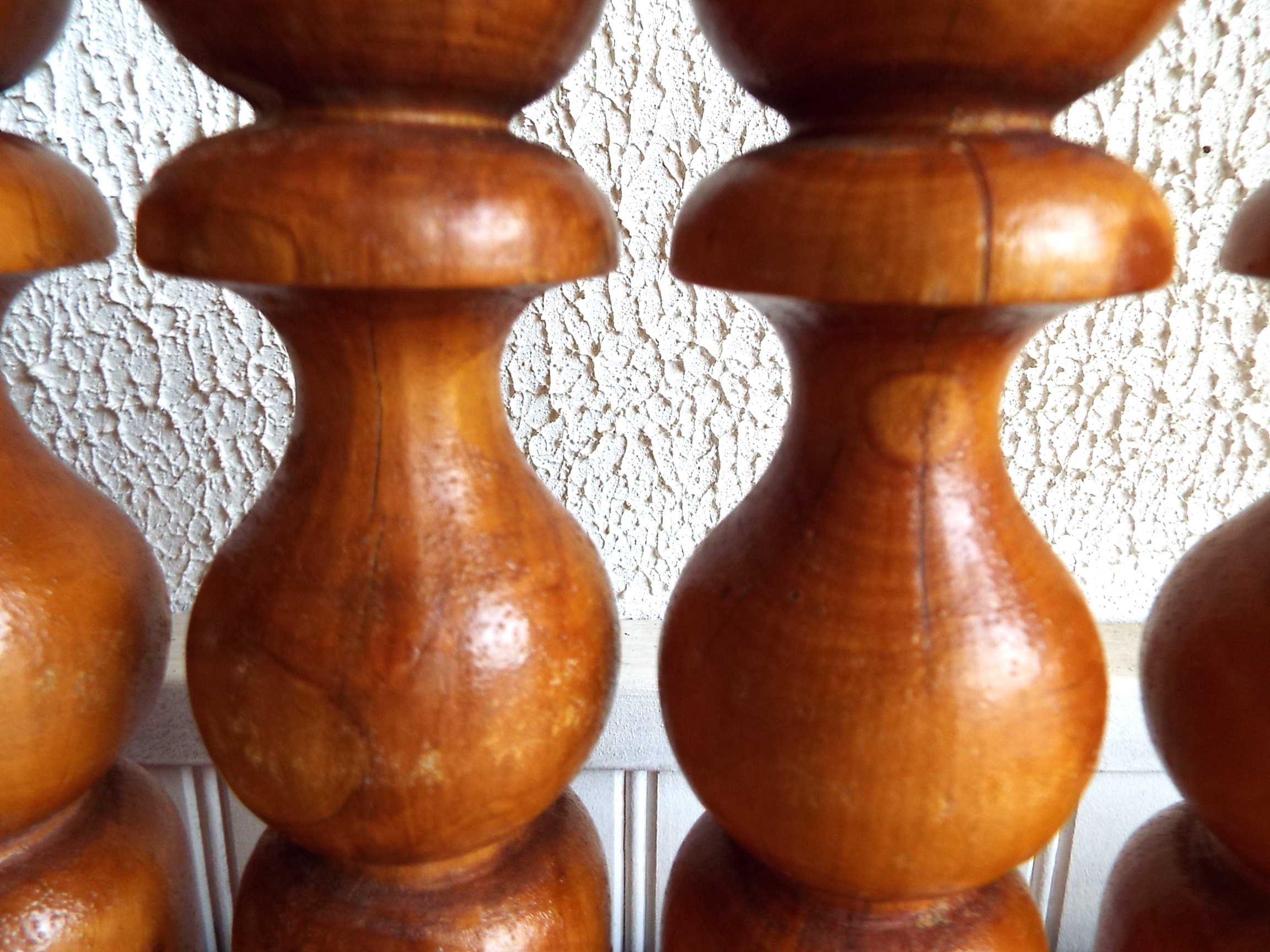 Set of 9 turned wooden pins