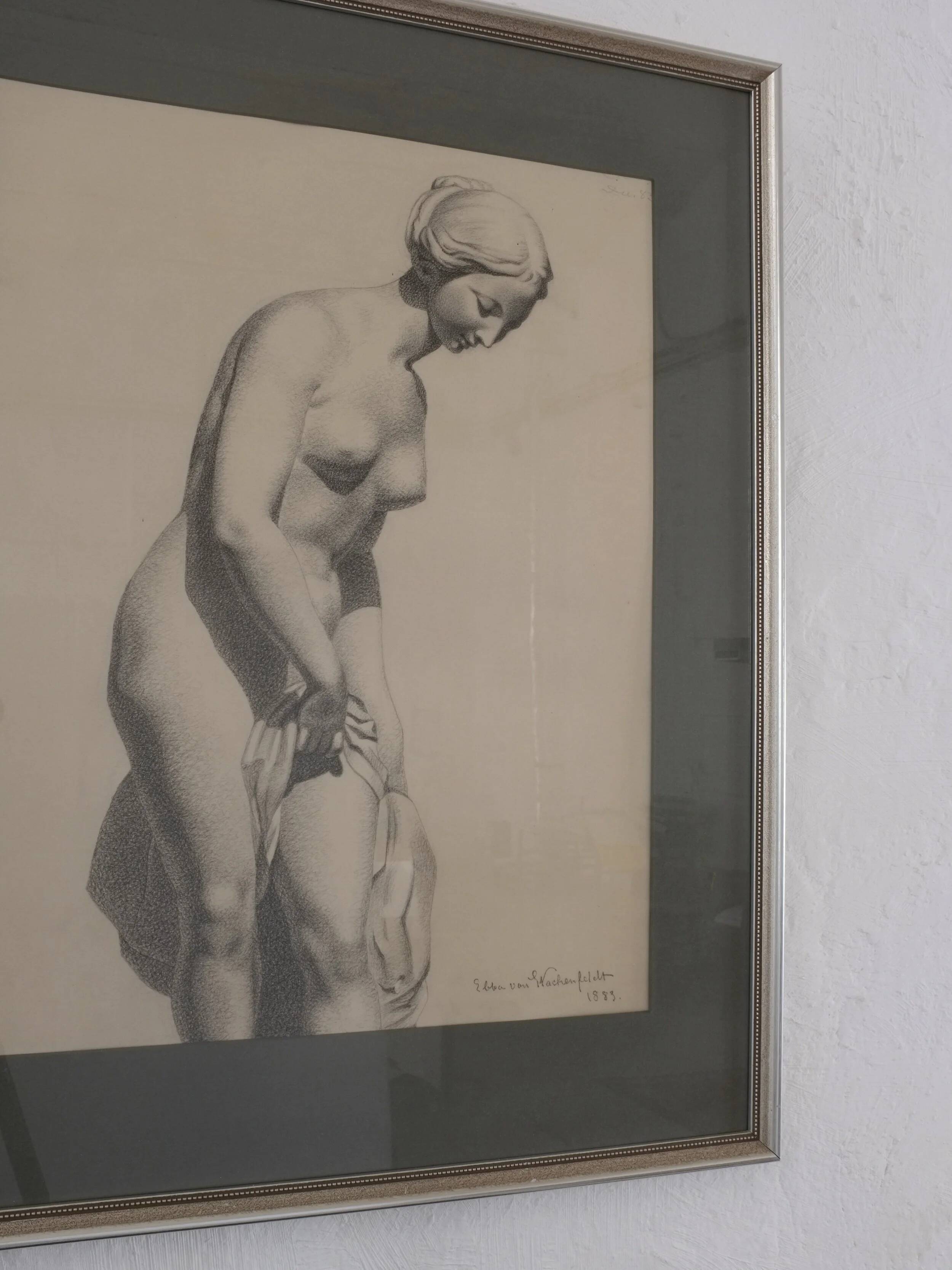Ebba Von Wachenfeldt dessin au fusain d'une statue de femme | 1883