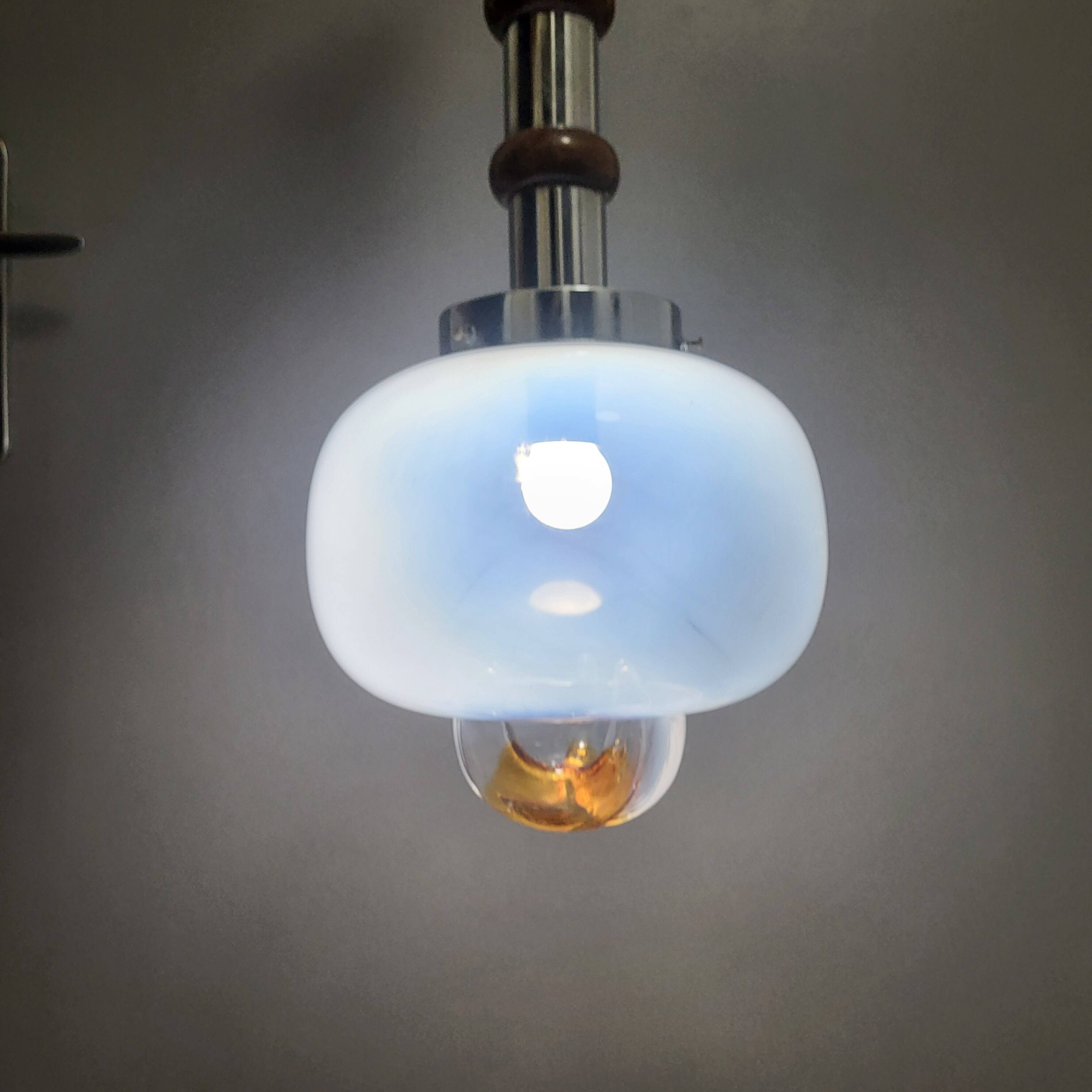 Mazzega glass and chrome mushroom pendant light, Murano, 1960-70, space age