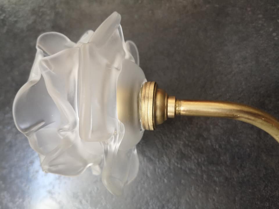 Wall lamp old tulip glass paste shape flower gooseneck brass porcelain Art Deco 1930 TBE