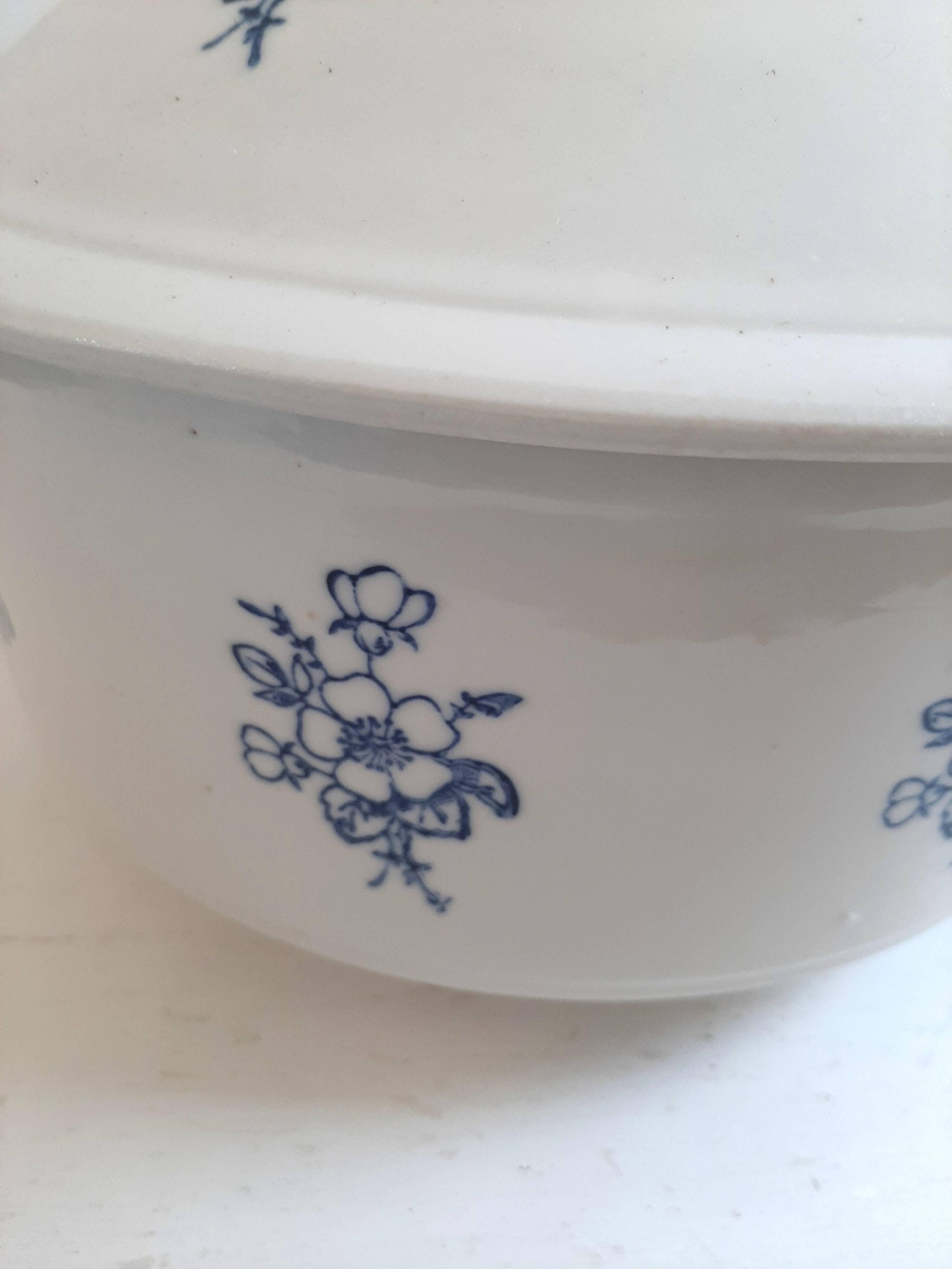 Large soup tureen in Saint Uze earthenware with blue flowers.