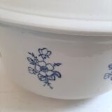Large soup tureen in Saint Uze earthenware with blue flowers.