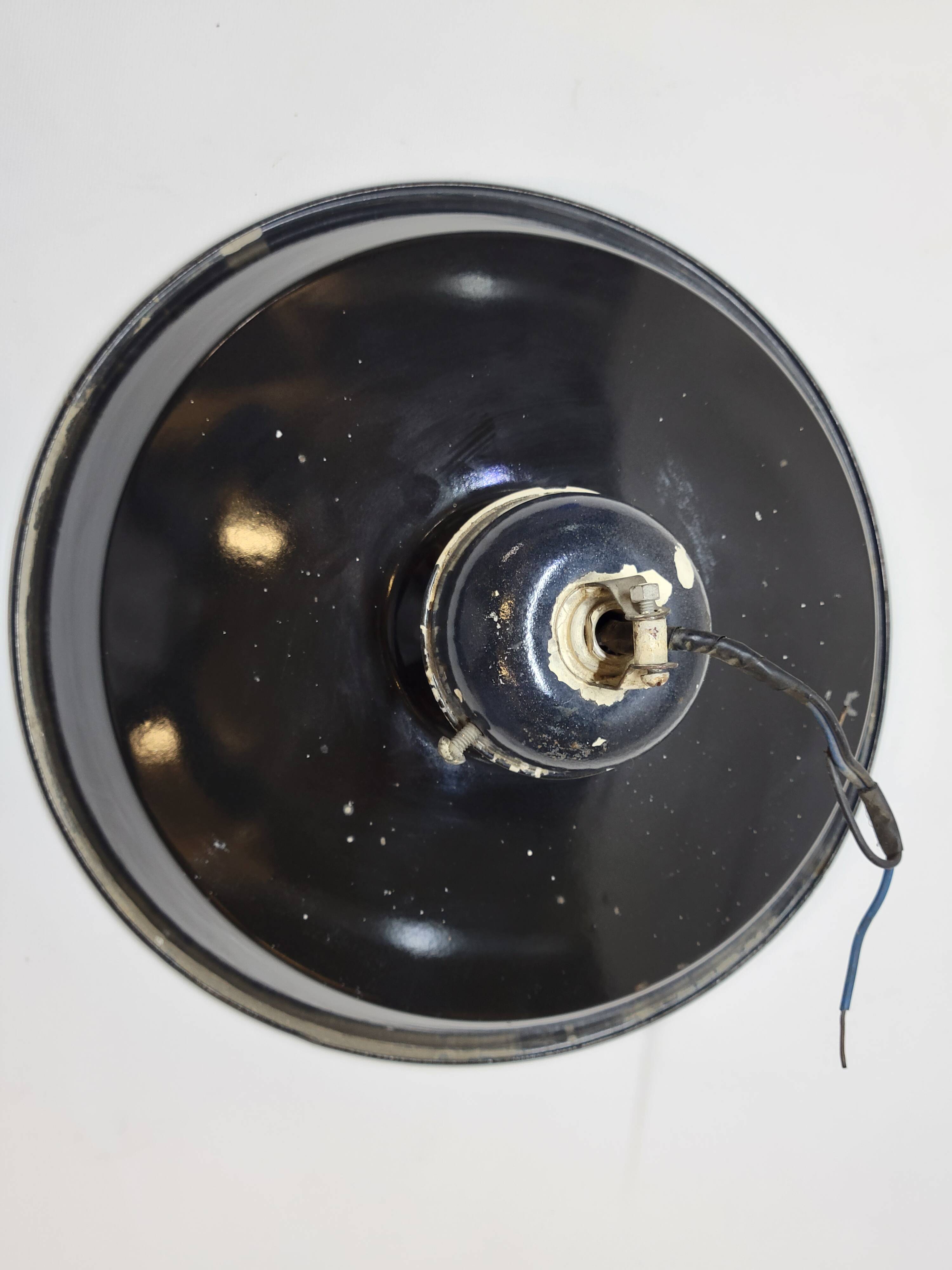 Pendant lamp industrial workshop lampshade in vintage black enameled metal