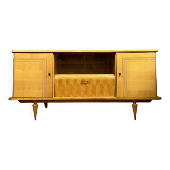 Art Deco secret sideboard in sycamore and marquetry circa 1950