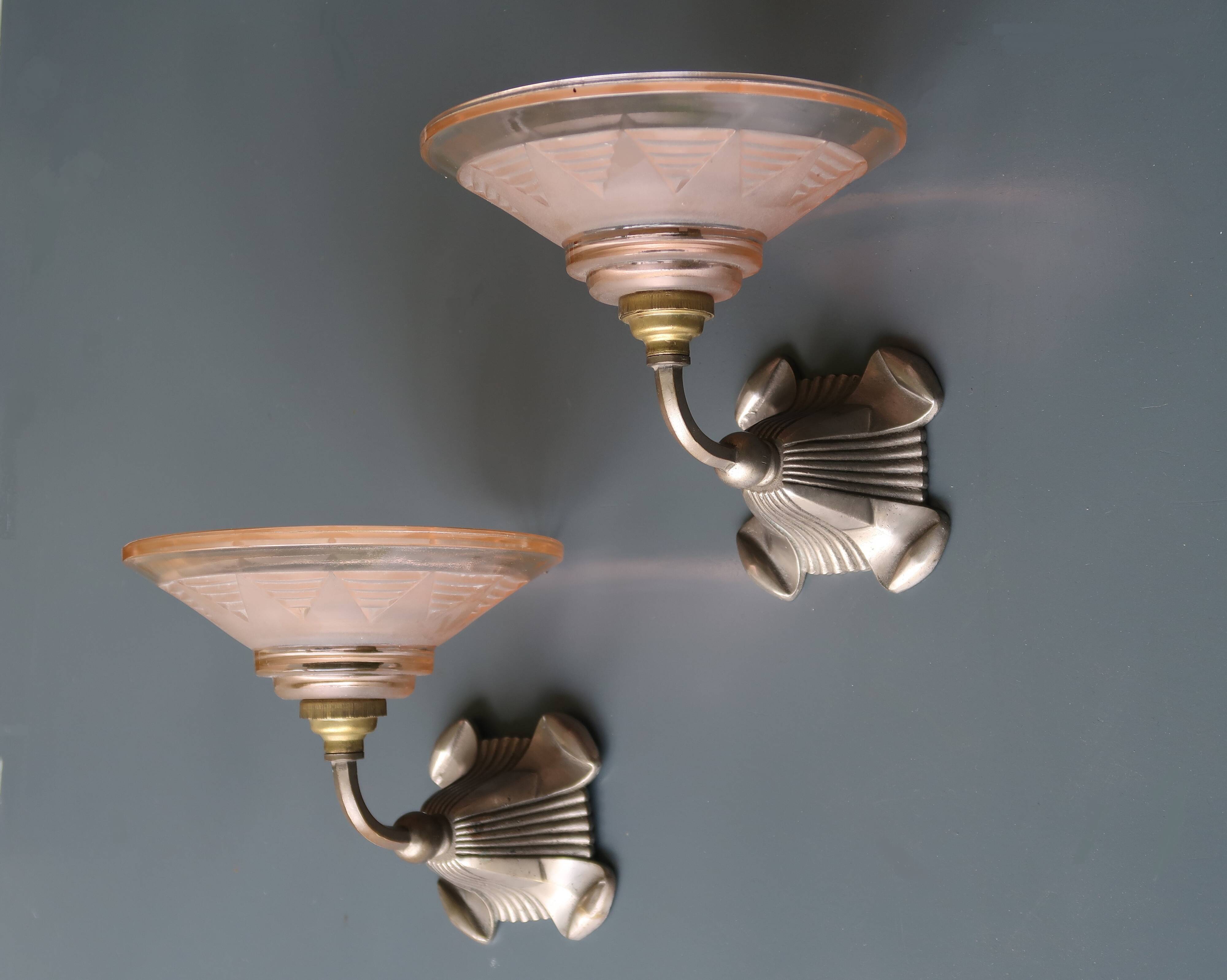 Pair of vintage Art Deco wall sconces from the 1930s.