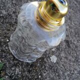 Duo of vintage molded glass globe pendant lights.