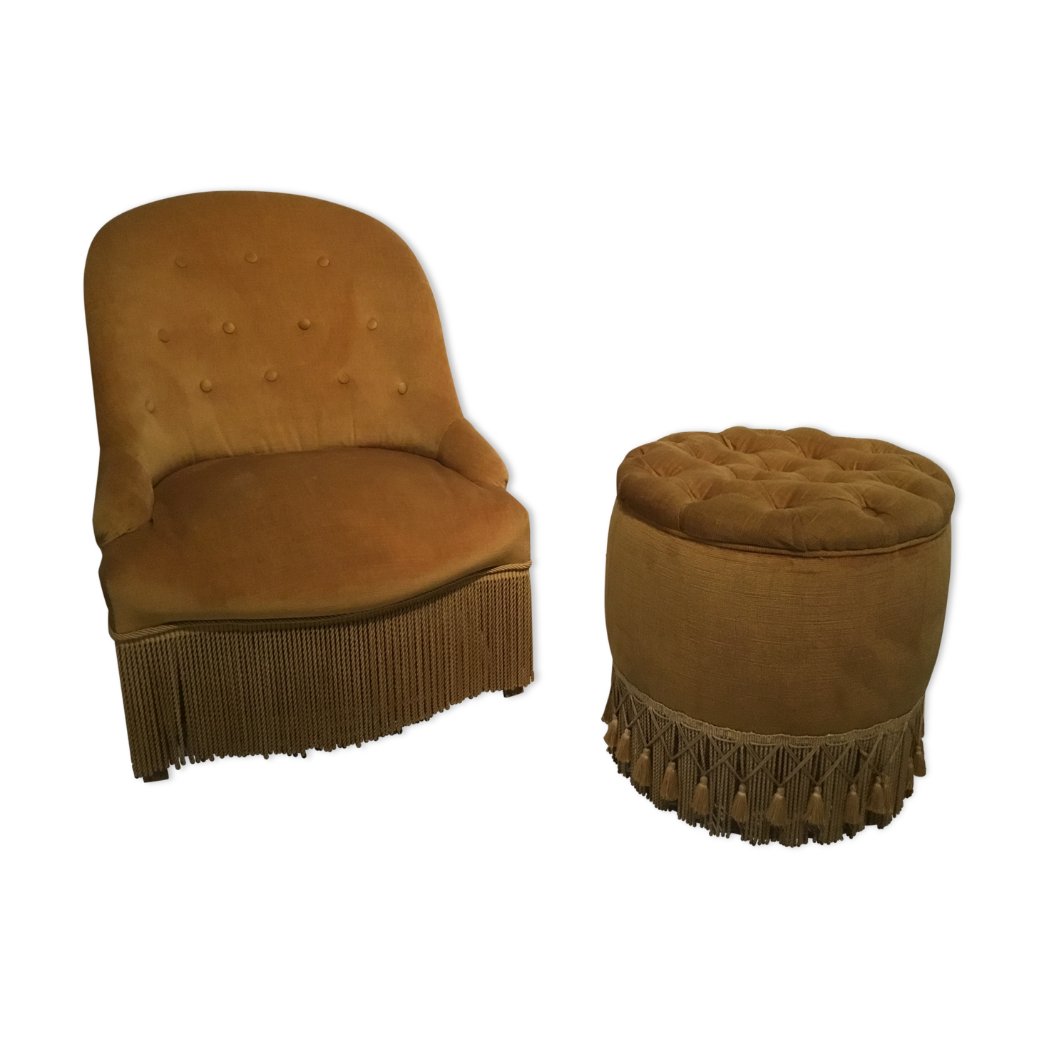 Fauteuil crapaud et son pouf