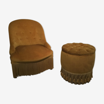 Fauteuil crapaud et son pouf