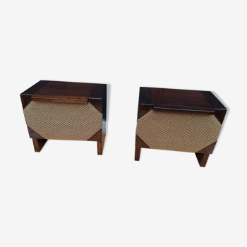 Paire de tables de chevet bois et tissu - table