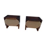 Pair of bedside tables wood and fabric - table
