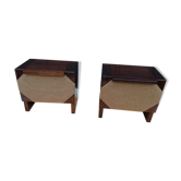 Pair of bedside tables wood and fabric - table