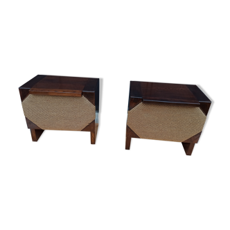 Pair of bedside tables wood and fabric - table
