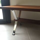 Table year 70 wooden top and chrome foot