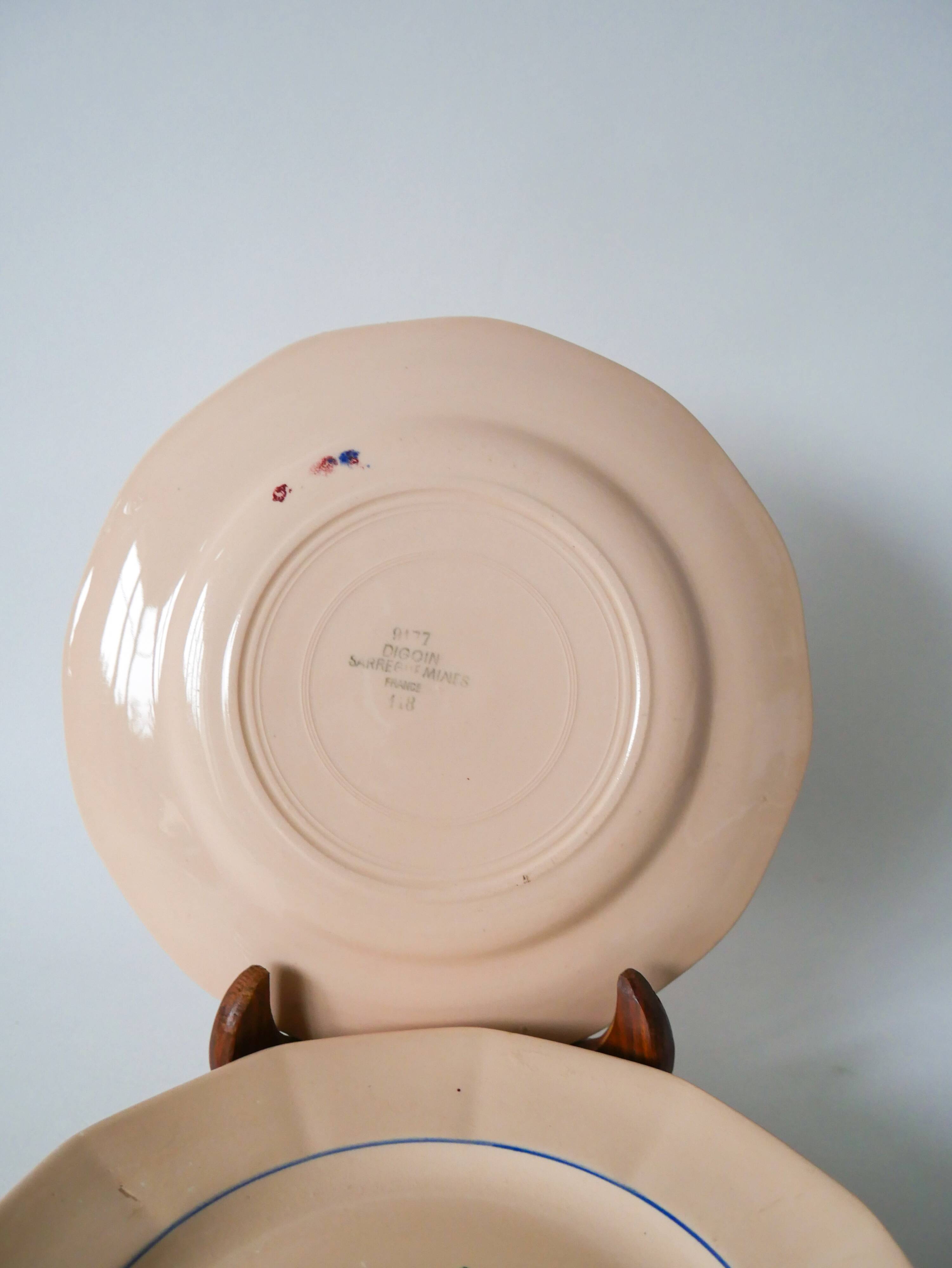 Set of 6 digoin sarreguemines dessert plates with pink flowers