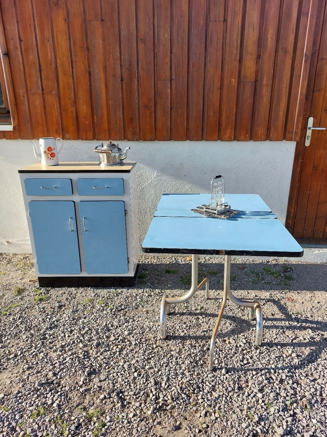Blue formica folding table