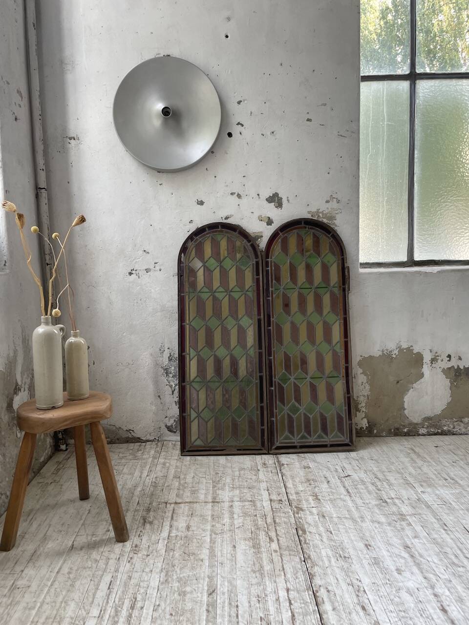 Old stained glass window in metal and glass 1900