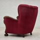 1960s, Danish relax chair, cherry-red furniture velour, oak wood.
