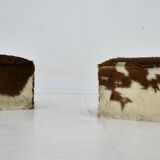 red brown leather cowhide footstools , poufs, 80s