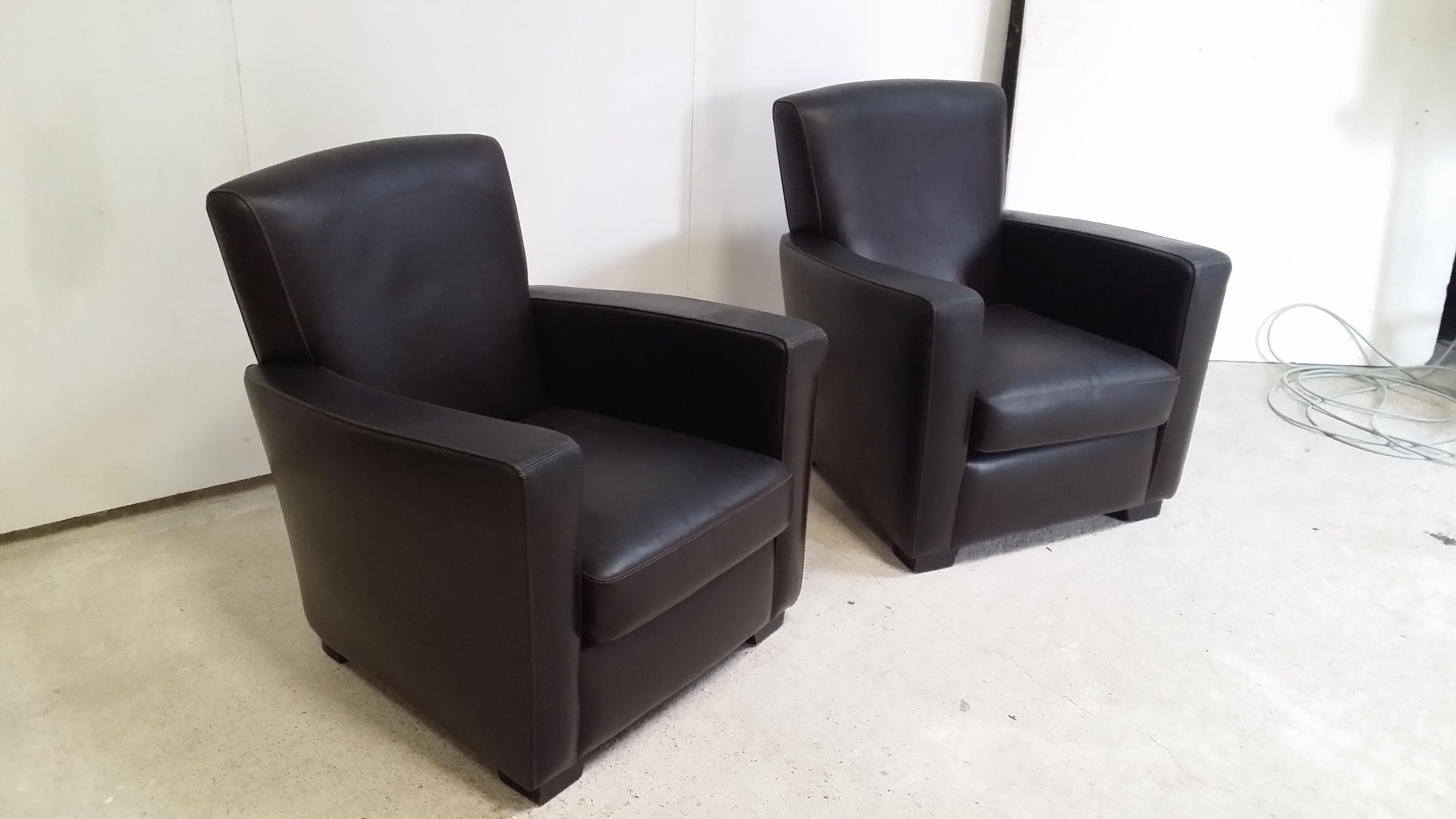 Pair of leather club armchairs