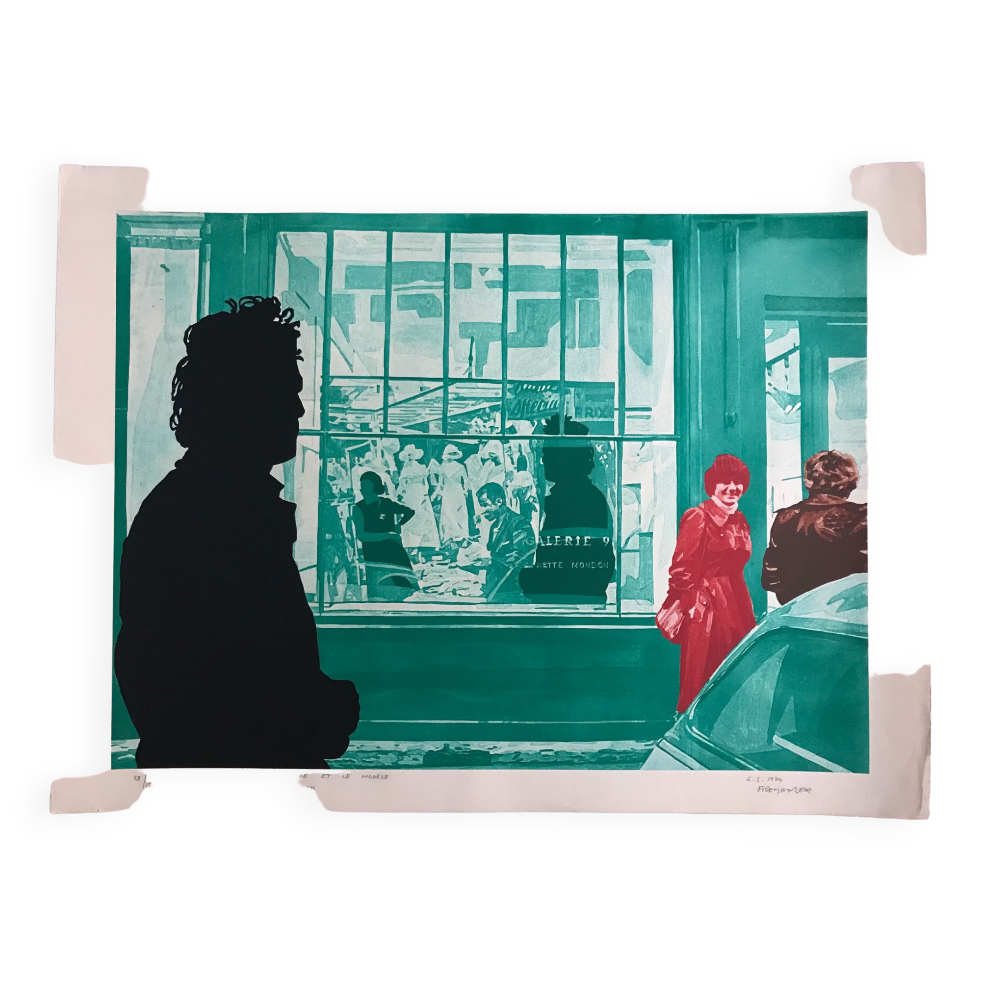 Original silkscreen signed by Gérard FROMANGER, The painter and the model: vert véronèse, 1974
