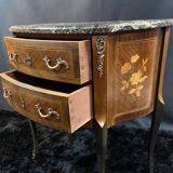 Small Louis XV style half-moon commode with marquetry and bronze decoration