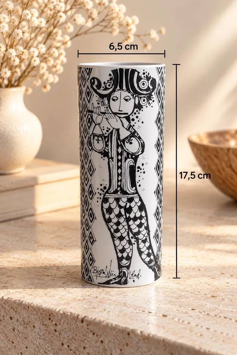 Vintage Rosenthal Studio-Line vase by Bjørn Wiinblad Model "Duet" (Flute Player and Drummer), Mid-Century German porcelain, signed