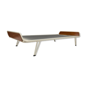 Méridienne vintage en teck bois métal acier piètement épingle pays bas 60s