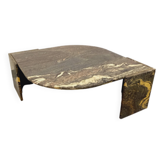 Table basse carrée vintage en marbre gris vert des années 70
