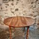 Antique walnut drop-leaf dining table – French round table 110 cm