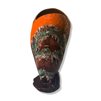 Flamed glazed ceramic slip vase molded pearly vintage vallauris