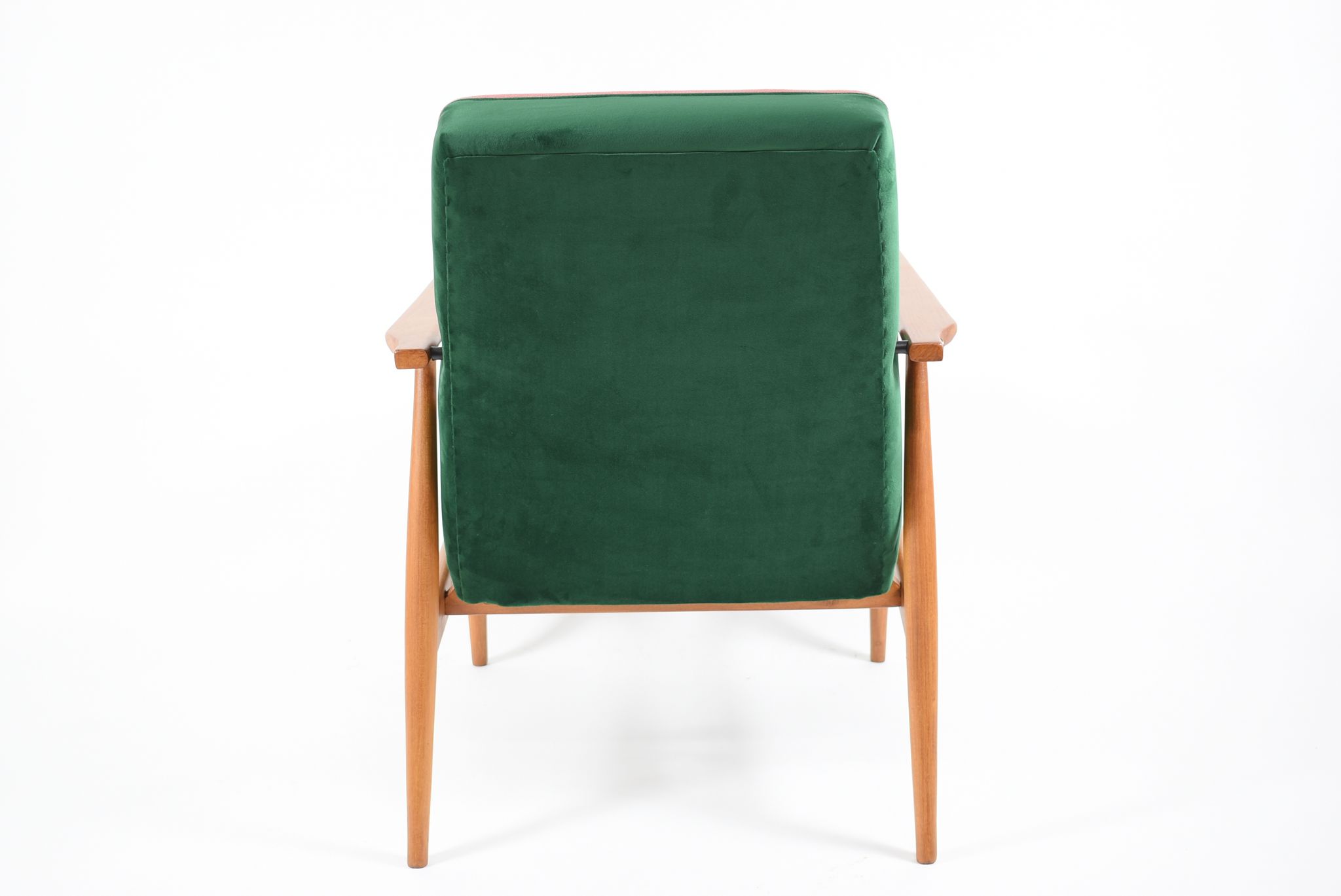 Vintage armchair, fully renovated, 1970s, green bottle velvet, pink edge