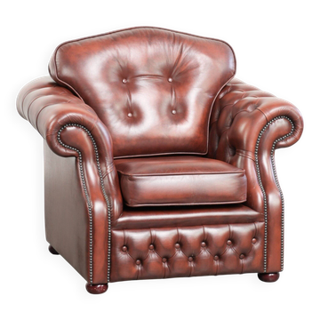 Cowhide chesterfield armchair in a warm brown colour with decorative nails