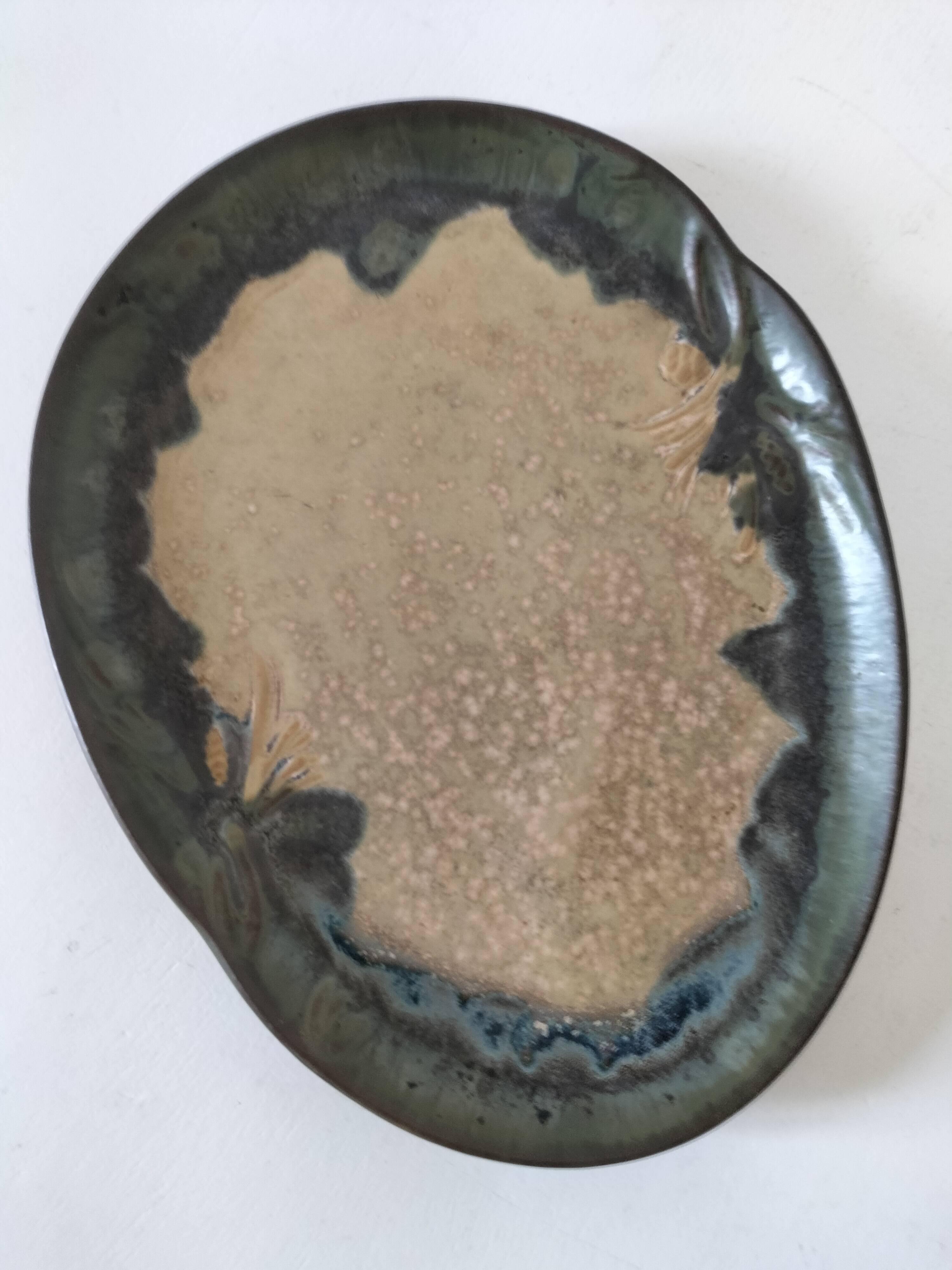 Pair of Denbac enamelled green and blue vide-poches.