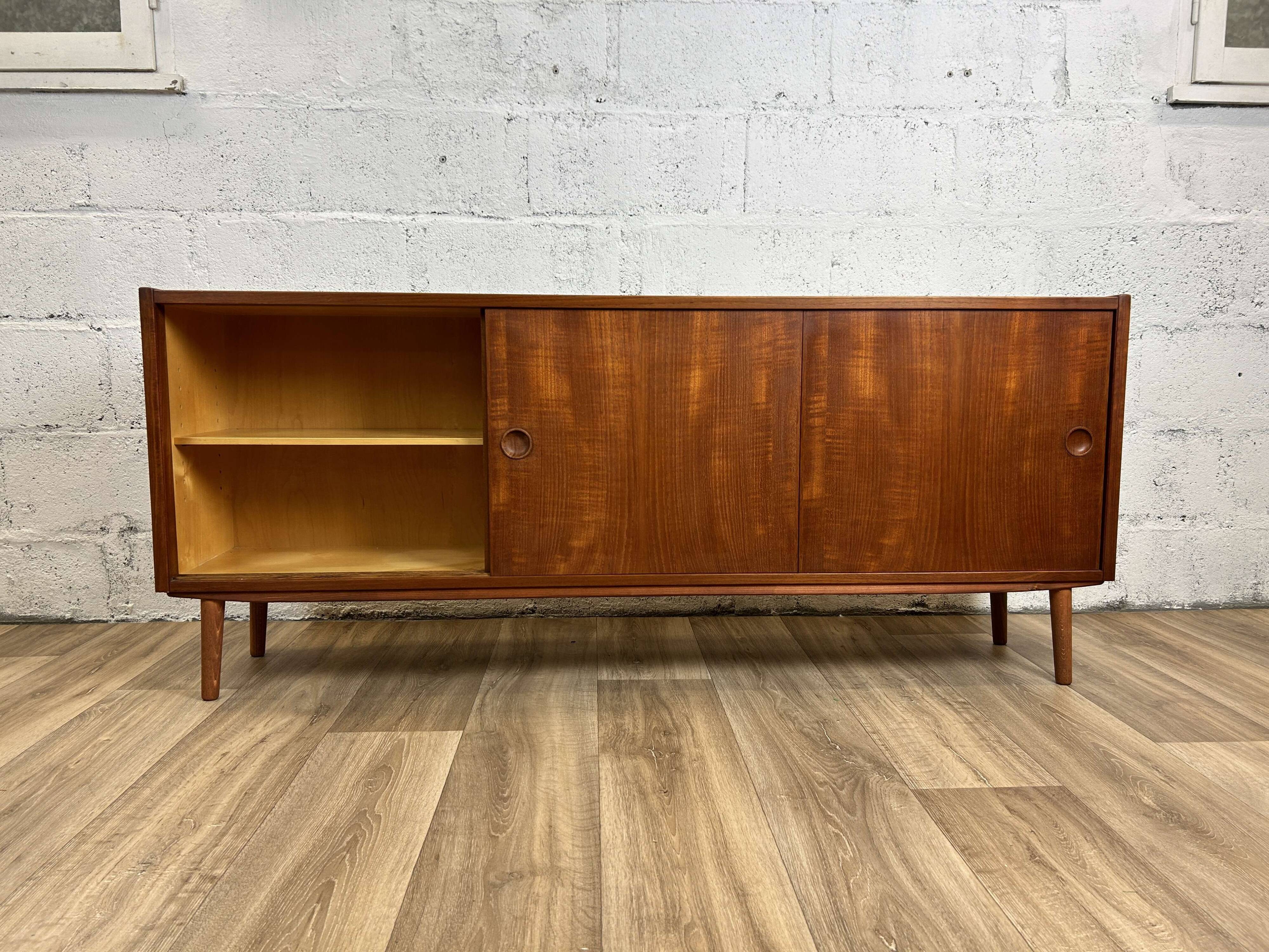 Vintage Scandinavian teak sideboard with 3 sliding doors, 1960s