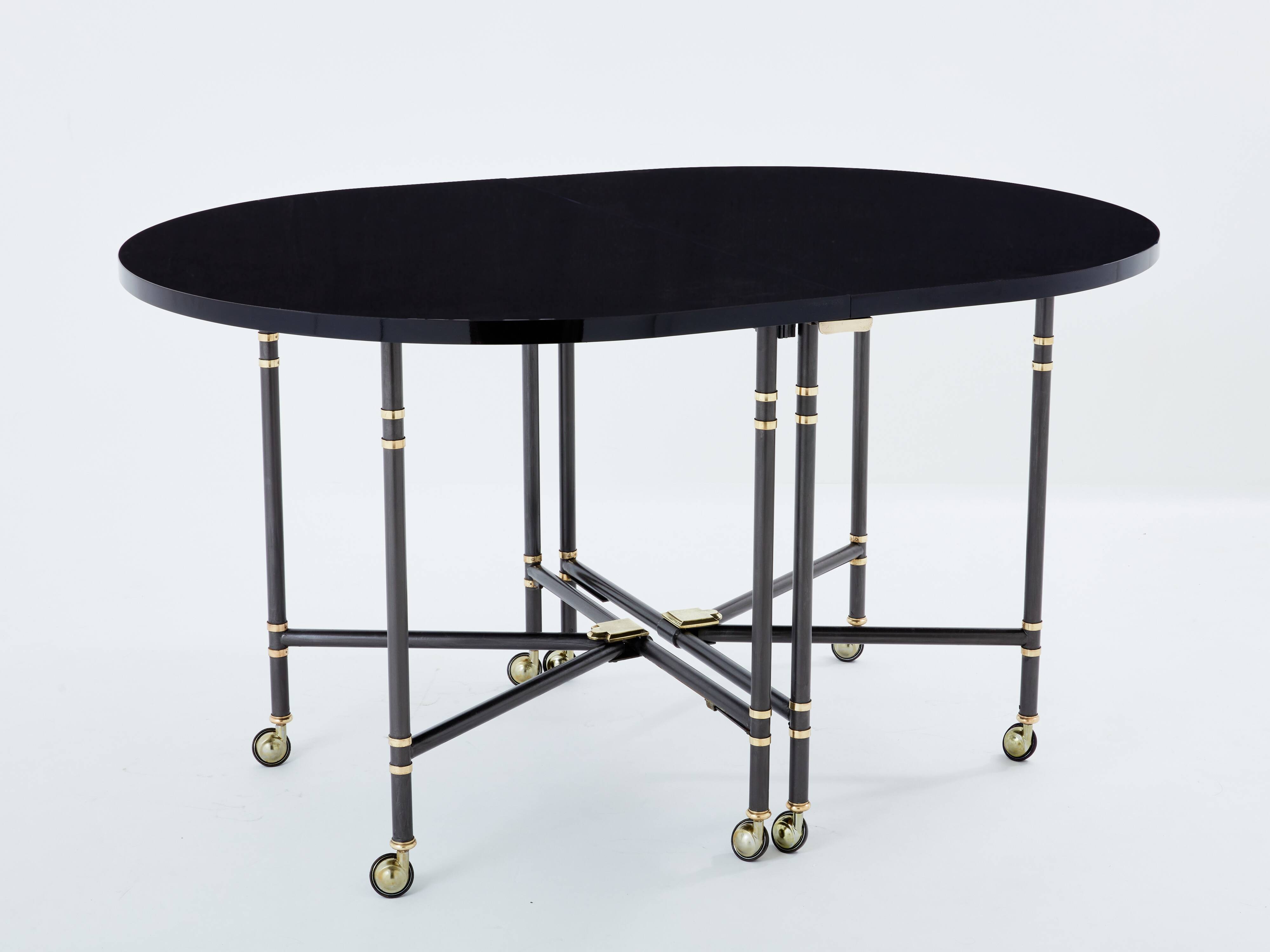 Maison Jansen Royal extendable black lacquer dining table 1960