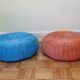 Pair of vintage blue and orange Ikea poufs, 80s