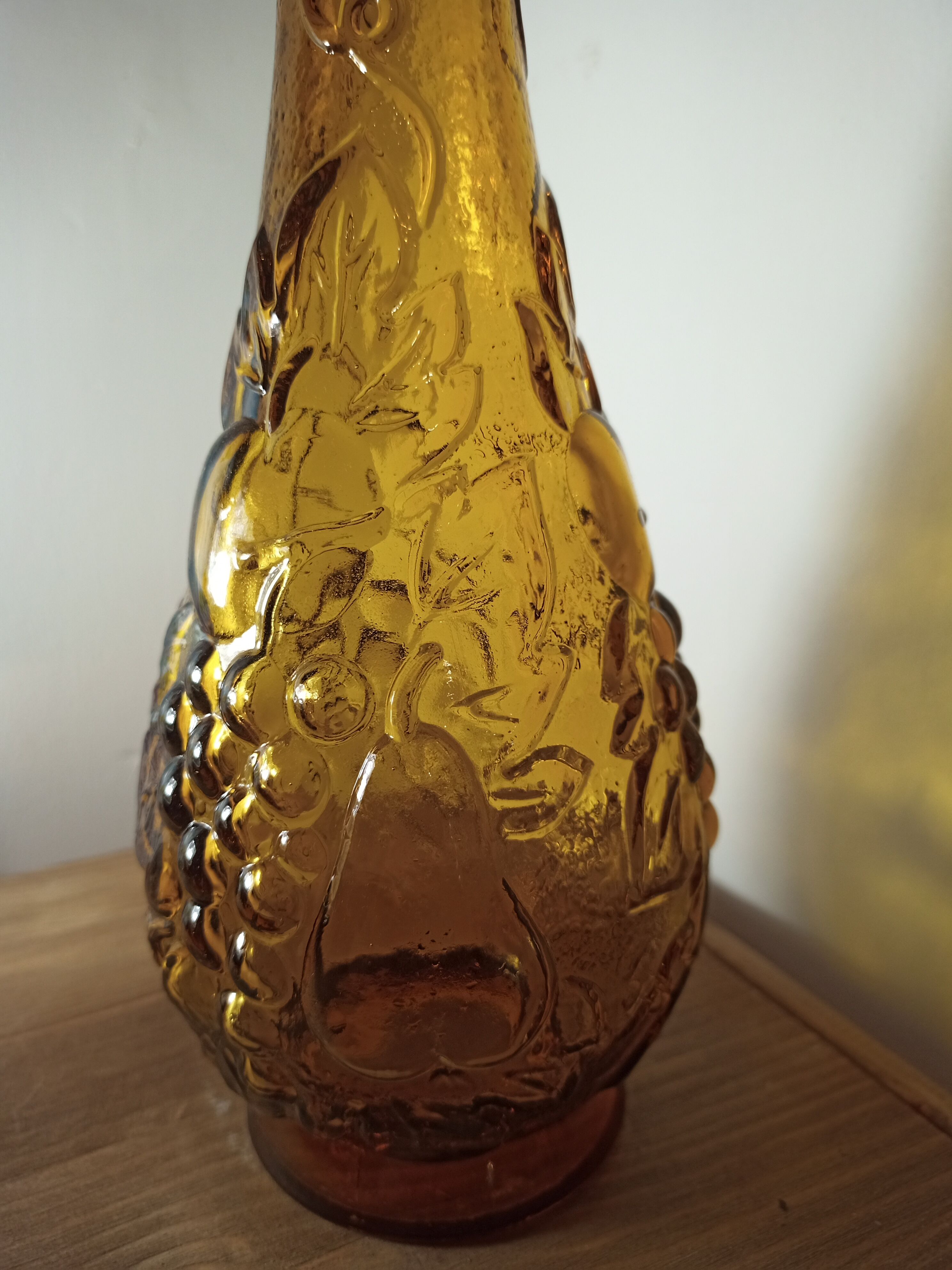 Moulded glass carafe with fruit motifs
