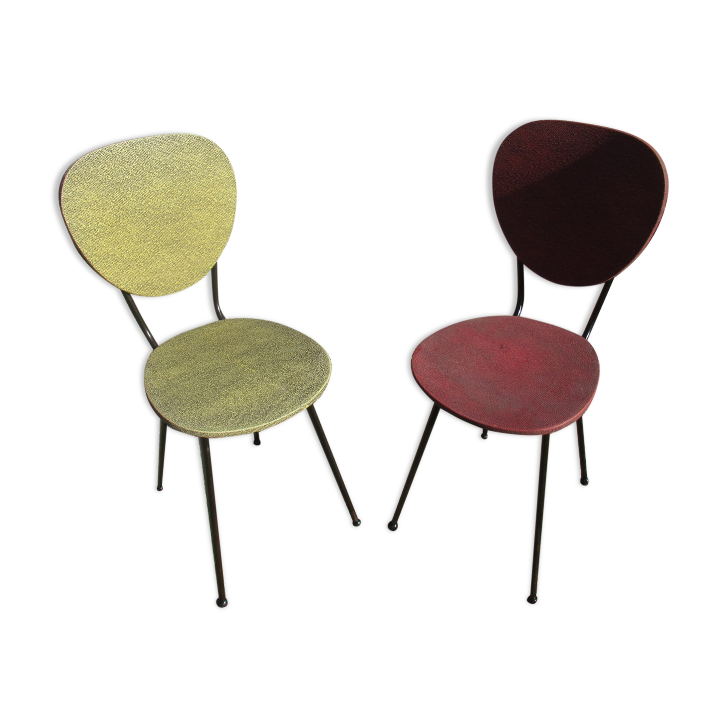 2 vintage chairs, metal and skaï