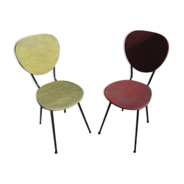 2 vintage chairs, metal and skaï