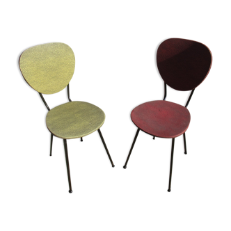 2 vintage chairs, metal and skaï