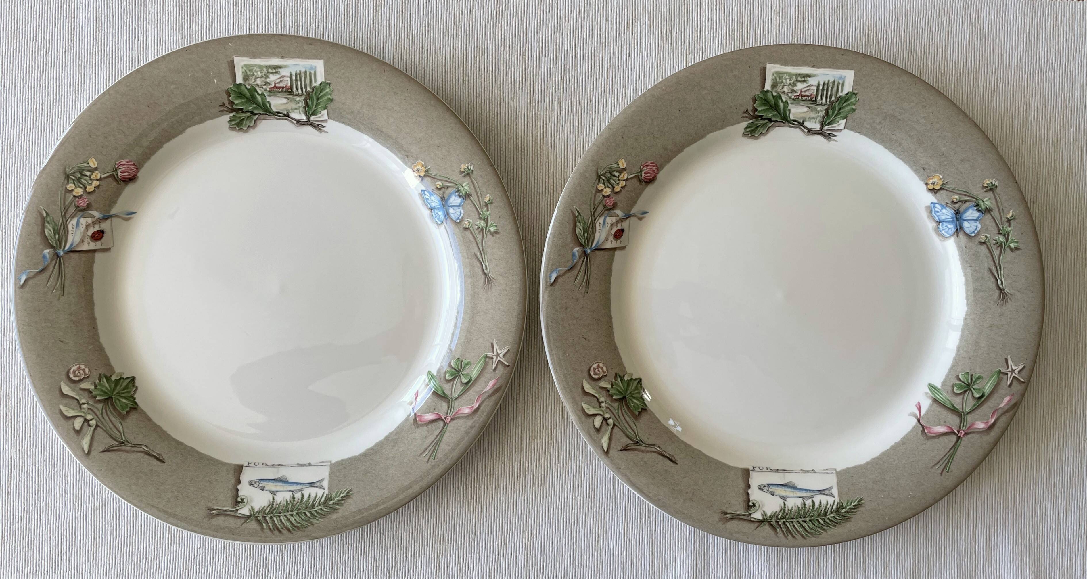 8 grandes assiettes plates en faïence de gien