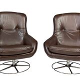 Pair of leather swivel armchairs by PEEM, Finland, 1970s