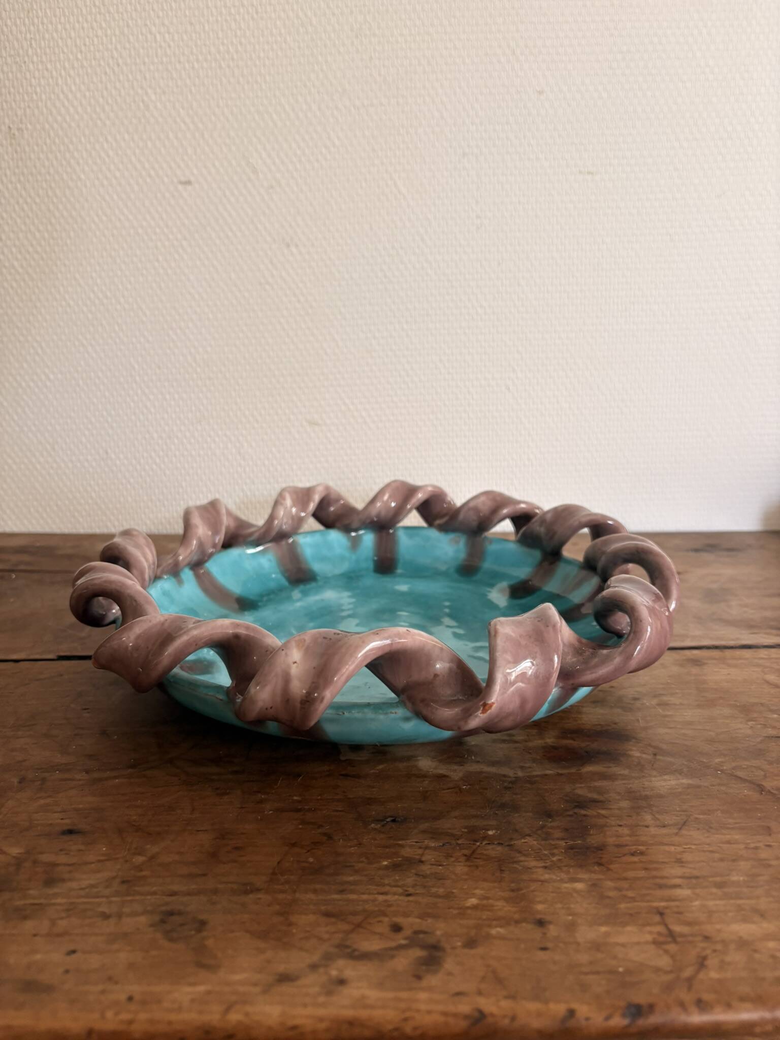 Empty Pocket Bowl Ceramic Pottery Bavent Turquoise Violet Glaze