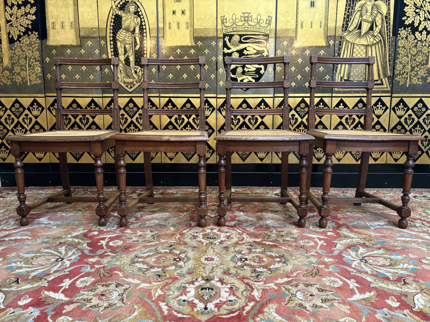 4 Louis XIII style caned chairs