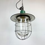 Green Enamel and Cast Iron Industrial Cage Pendant Light, 1960s