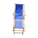Old sunbathing in wooden & blue fabric