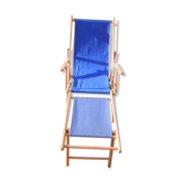 Old sunbathing in wooden & blue fabric
