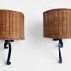 Spanish Mid-Century Wicker And Wrought Iron Wall Sconces, Three Available