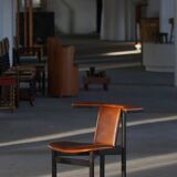 Hans Olsen, Set of 4 Frederik VII dining chairs, oak and leather, mid-20th century