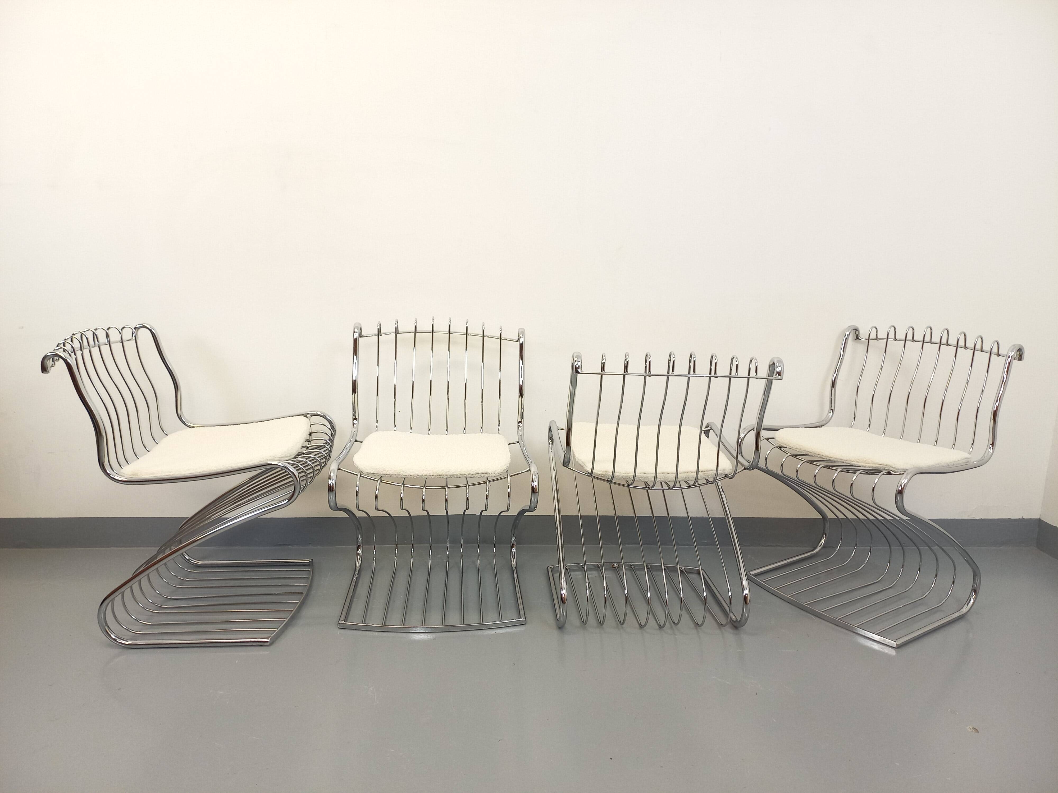 Set of 4 vintage Italian chairs by Gastone Rinaldi in chrome metal.